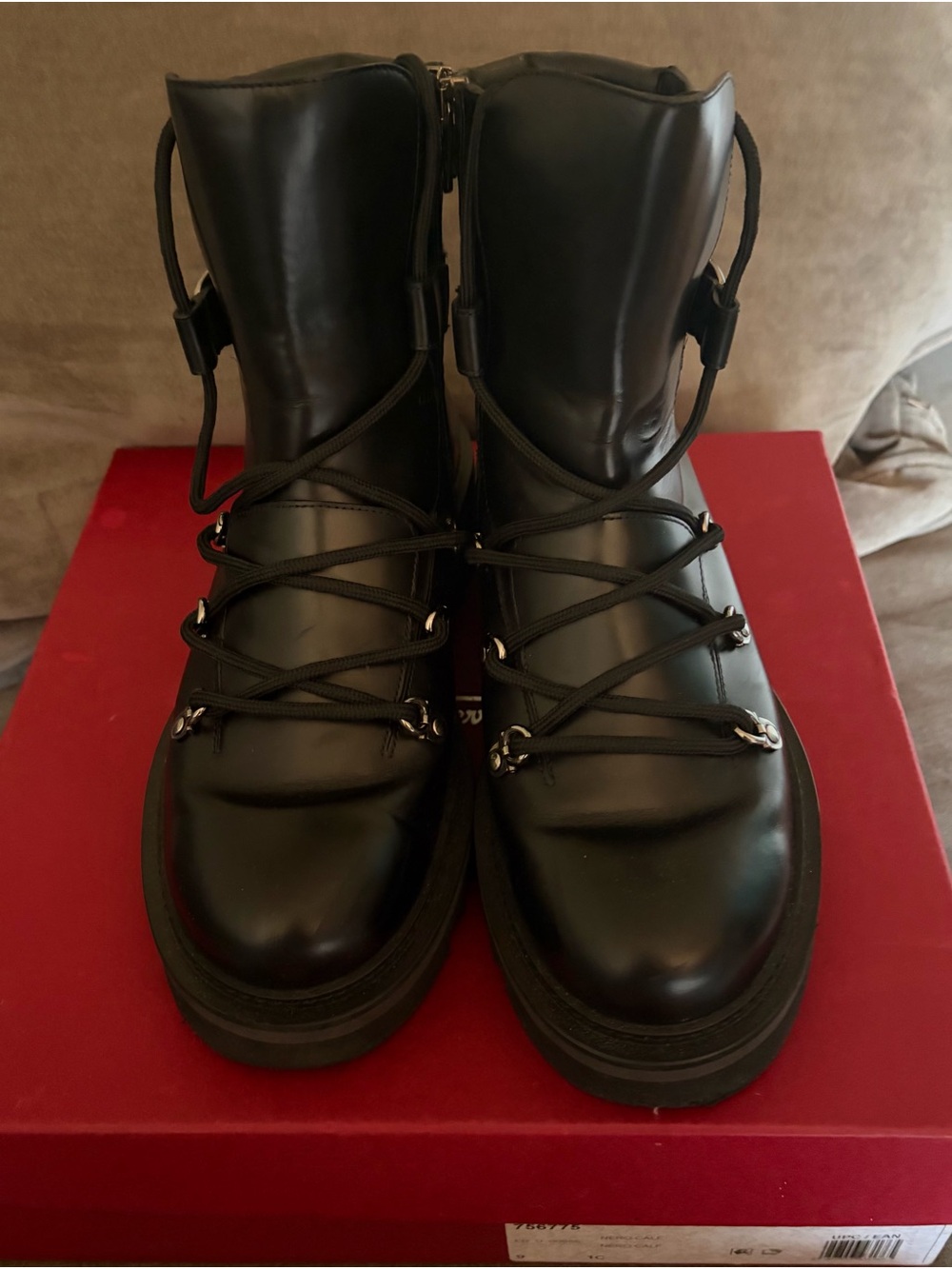 Salvatore Ferragamo Black Leather Lace-Up Combat Boots